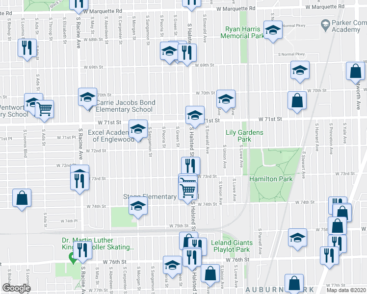 map of restaurants, bars, coffee shops, grocery stores, and more near in Chicago
