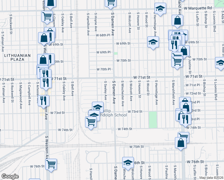 map of restaurants, bars, coffee shops, grocery stores, and more near in Chicago