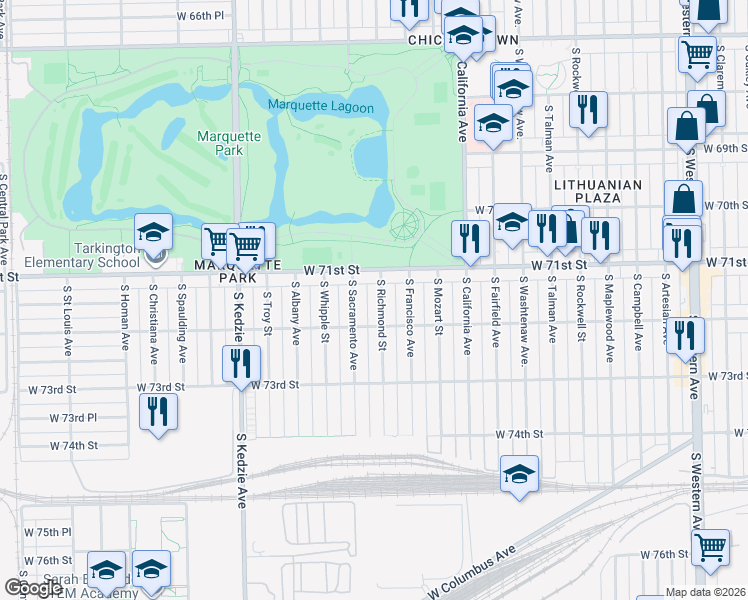 map of restaurants, bars, coffee shops, grocery stores, and more near in Chicago