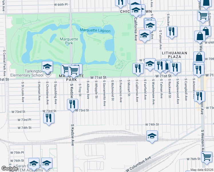 map of restaurants, bars, coffee shops, grocery stores, and more near in Chicago