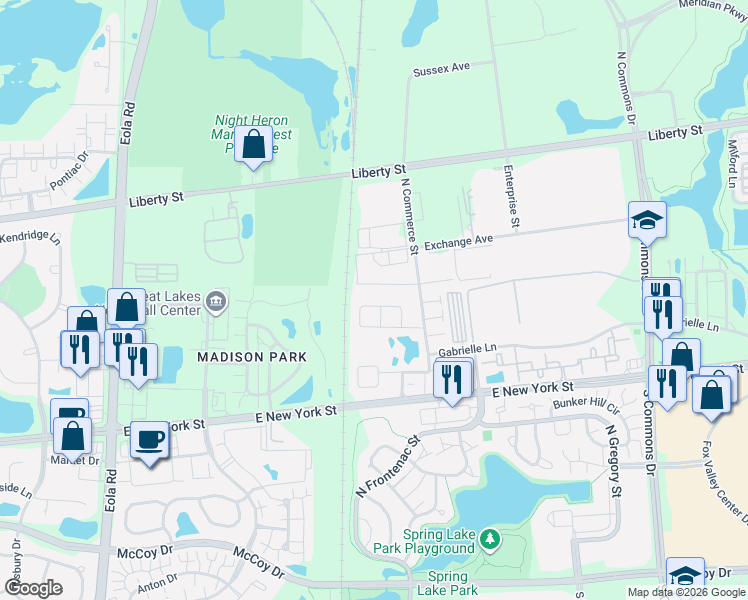 map of restaurants, bars, coffee shops, grocery stores, and more near 3466 Bradbury Circle in Aurora