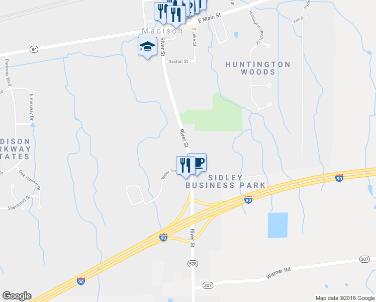 map of restaurants, bars, coffee shops, grocery stores, and more near 367 River Street in Madison