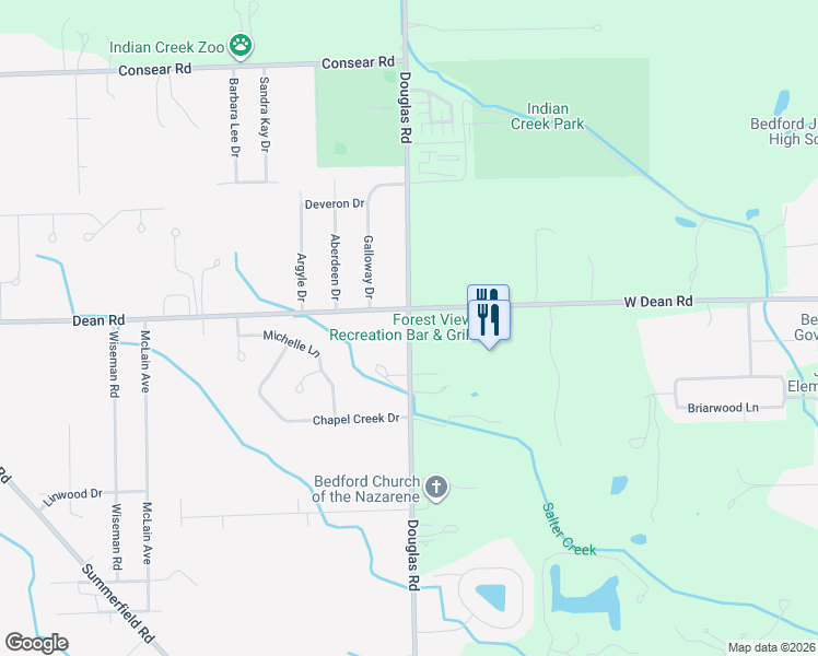 map of restaurants, bars, coffee shops, grocery stores, and more near 8165 Douglas Road in Temperance