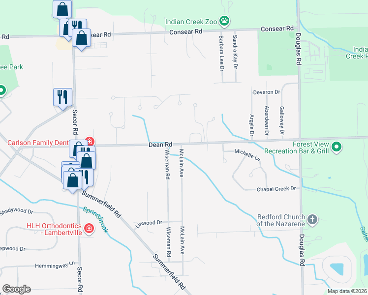 map of restaurants, bars, coffee shops, grocery stores, and more near 8149 McLain Avenue in Lambertville