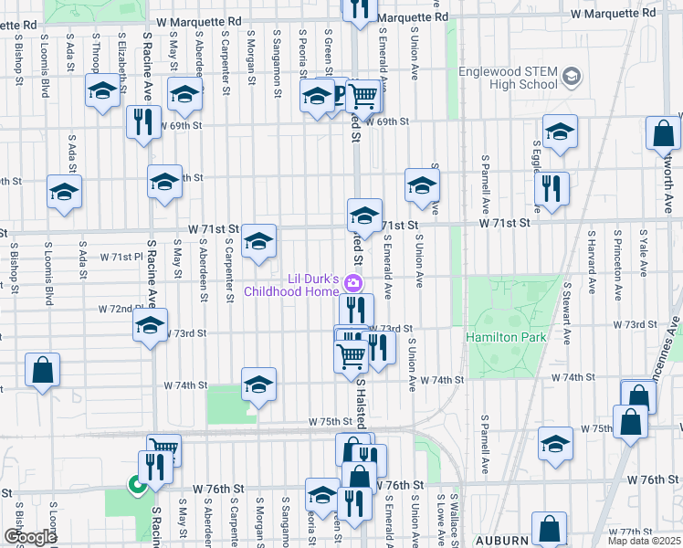 map of restaurants, bars, coffee shops, grocery stores, and more near in Chicago
