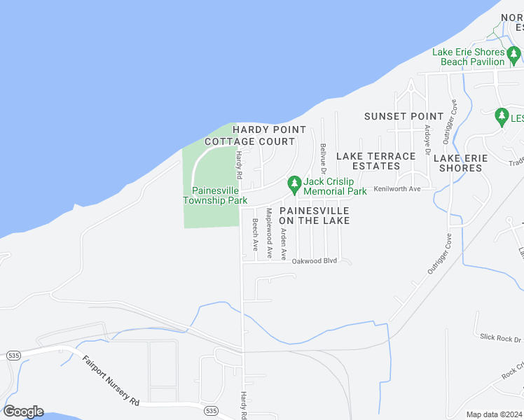 map of restaurants, bars, coffee shops, grocery stores, and more near 28 Sycamore Drive in Painesville