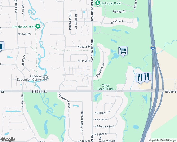 map of restaurants, bars, coffee shops, grocery stores, and more near 3712 Northeast Cottonwood Lane in Ankeny