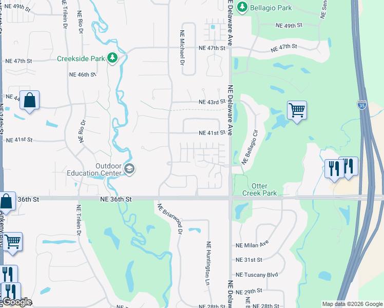 map of restaurants, bars, coffee shops, grocery stores, and more near 807 Northeast Wisteria Lane in Ankeny