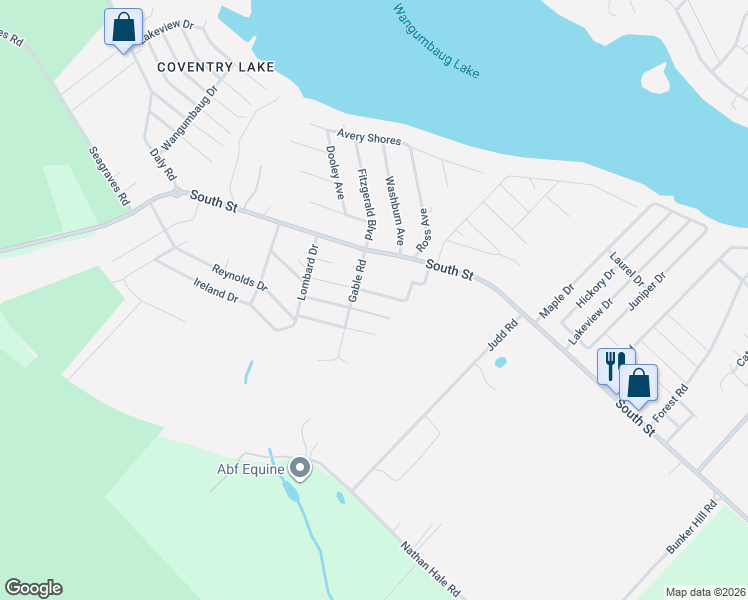 map of restaurants, bars, coffee shops, grocery stores, and more near 257 Reynolds Drive in Coventry