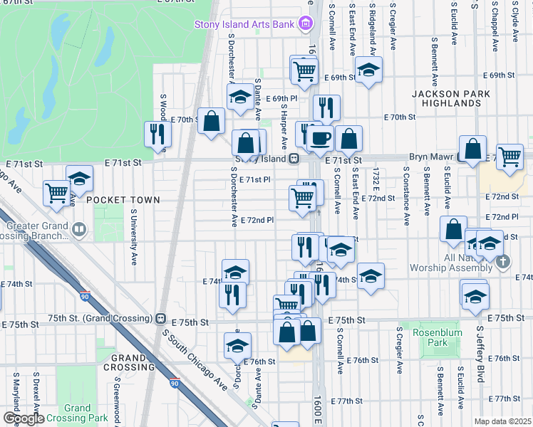 map of restaurants, bars, coffee shops, grocery stores, and more near in Chicago