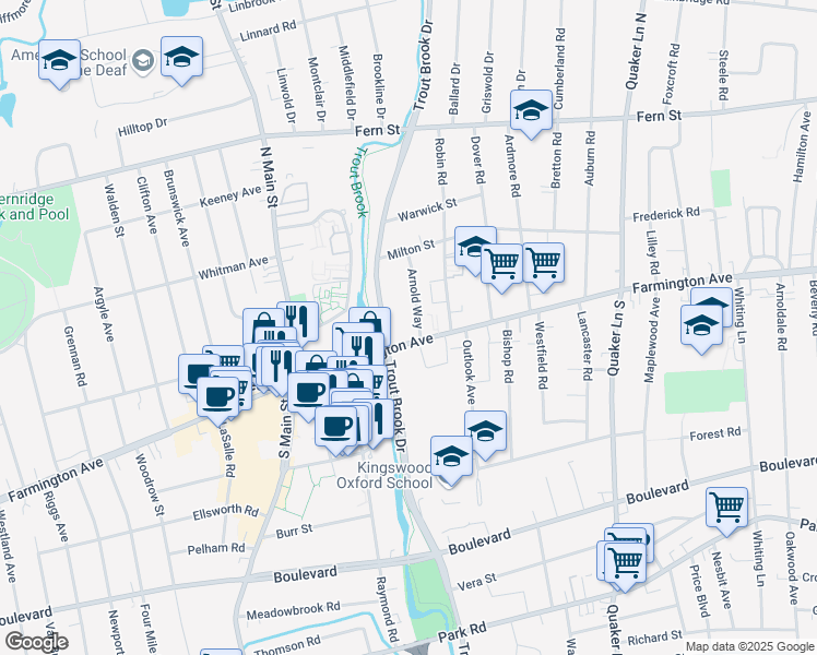 map of restaurants, bars, coffee shops, grocery stores, and more near 900 Farmington Avenue in West Hartford