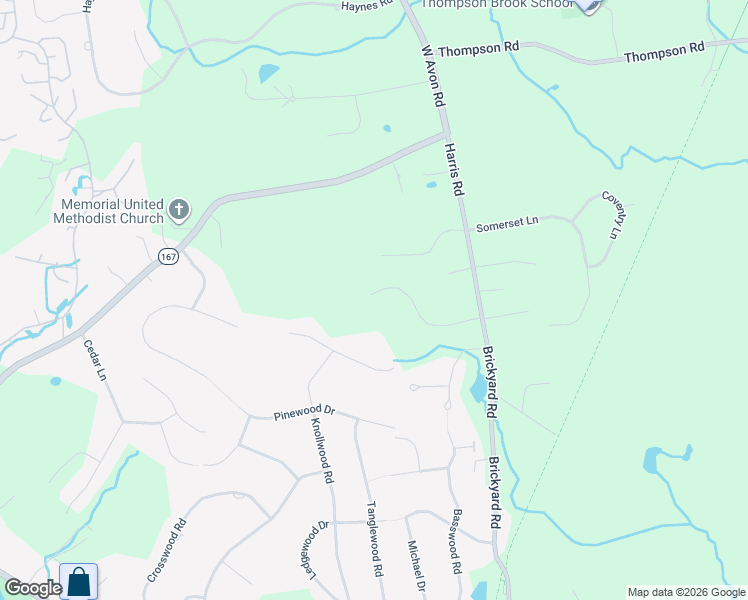 map of restaurants, bars, coffee shops, grocery stores, and more near 32 Sturbridge Lane in Avon