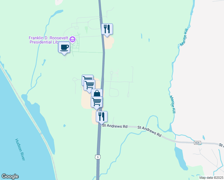 map of restaurants, bars, coffee shops, grocery stores, and more near 19 Red Barn Road in Hyde Park