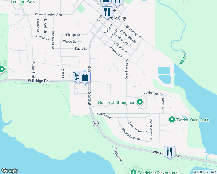 map of restaurants, bars, coffee shops, grocery stores, and more near 225 East Pine Ridge Drive in Polk City
