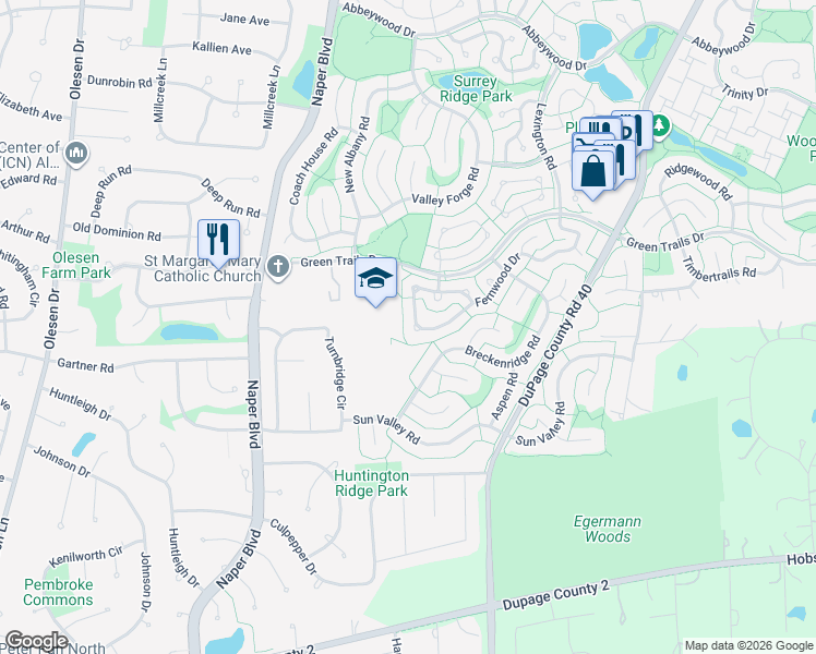 map of restaurants, bars, coffee shops, grocery stores, and more near 2848 Garden Drive in Lisle