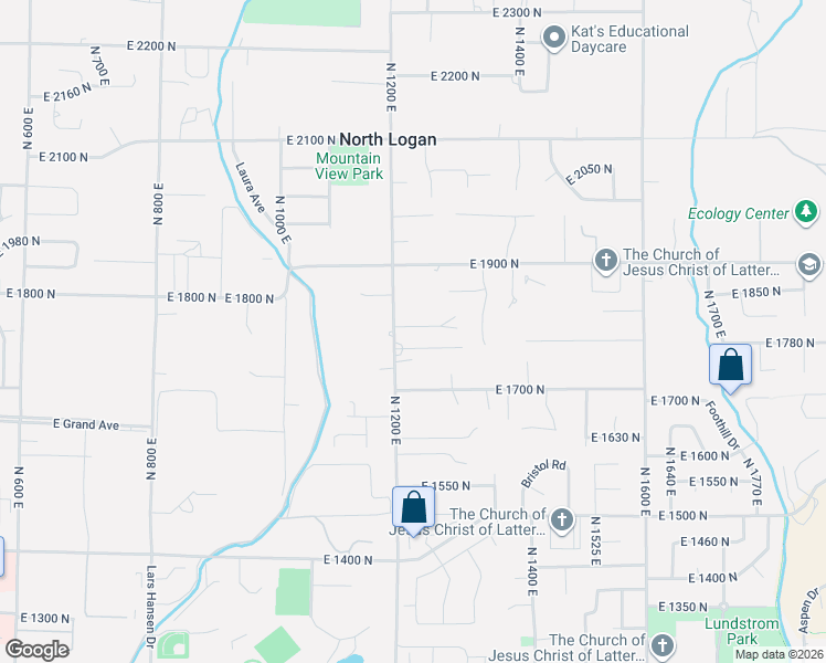 map of restaurants, bars, coffee shops, grocery stores, and more near 1234 East 1800 North in North Logan