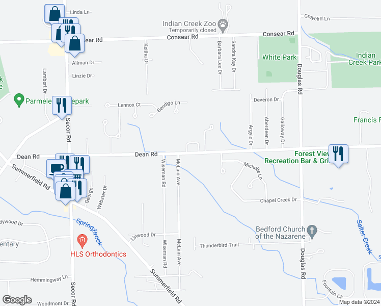 map of restaurants, bars, coffee shops, grocery stores, and more near 2925 Dean Road in Lambertville