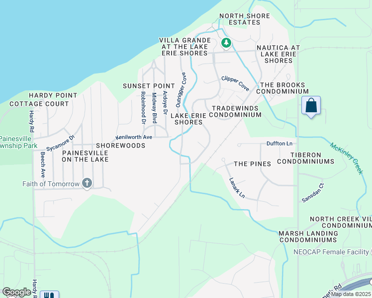 map of restaurants, bars, coffee shops, grocery stores, and more near 885 Outrigger Cove in Painesville