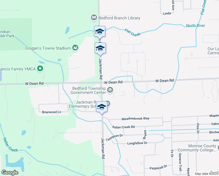 map of restaurants, bars, coffee shops, grocery stores, and more near 1666 West Dean Road in Temperance