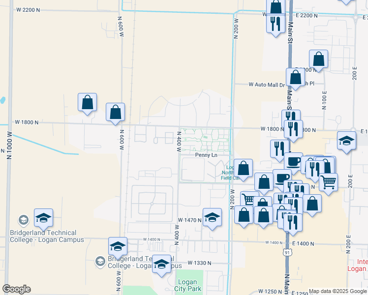map of restaurants, bars, coffee shops, grocery stores, and more near 215 Stirling Place in Logan