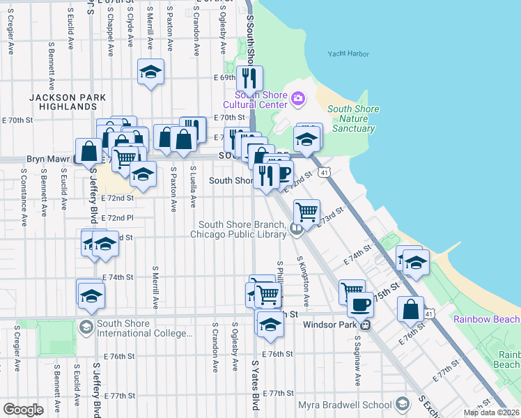 map of restaurants, bars, coffee shops, grocery stores, and more near in Chicago