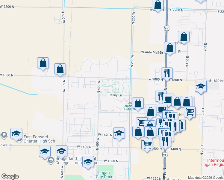 map of restaurants, bars, coffee shops, grocery stores, and more near 45 Kensington Place in Logan