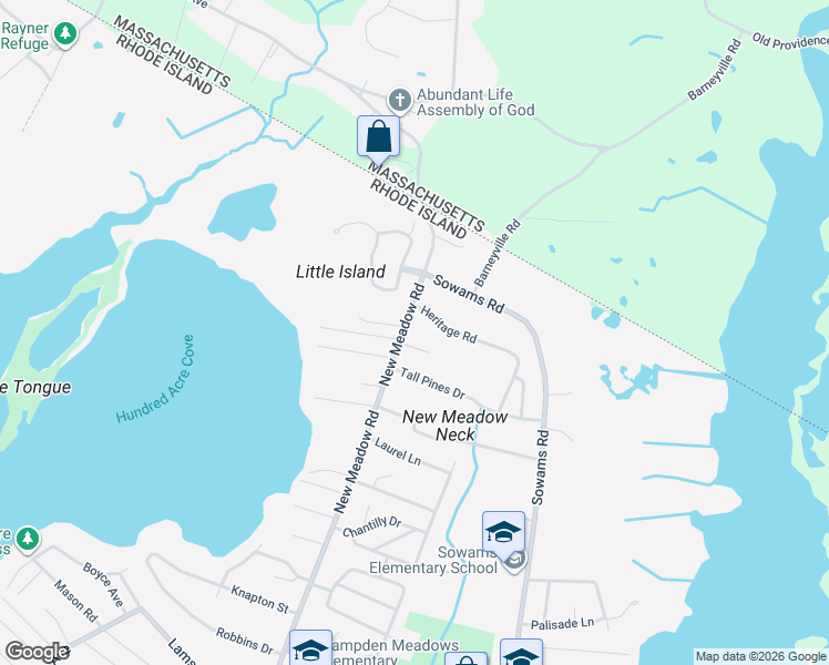 map of restaurants, bars, coffee shops, grocery stores, and more near 24 Heritage Road in Barrington
