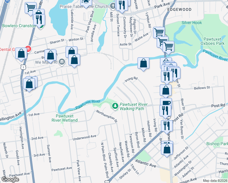 map of restaurants, bars, coffee shops, grocery stores, and more near in 