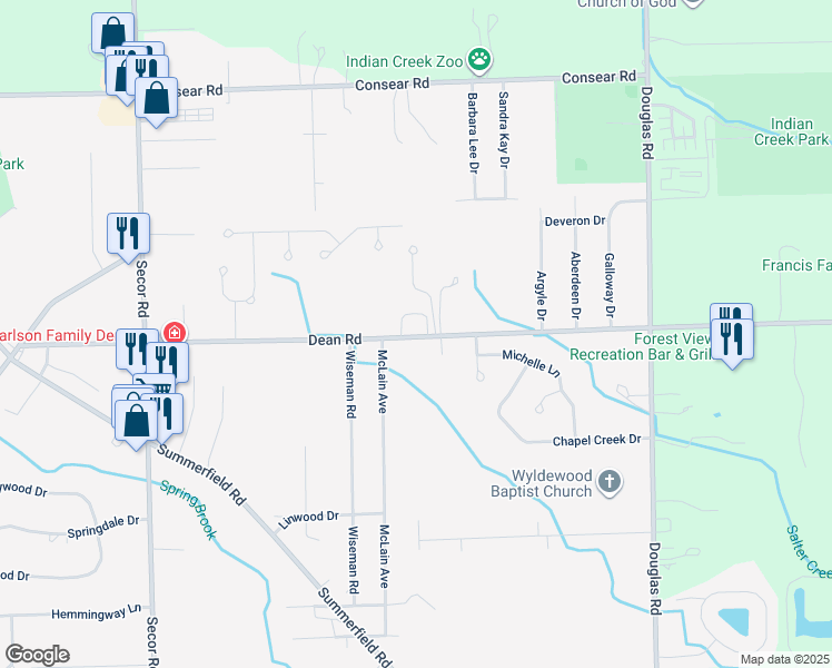 map of restaurants, bars, coffee shops, grocery stores, and more near 2925 Dean Road in Lambertville