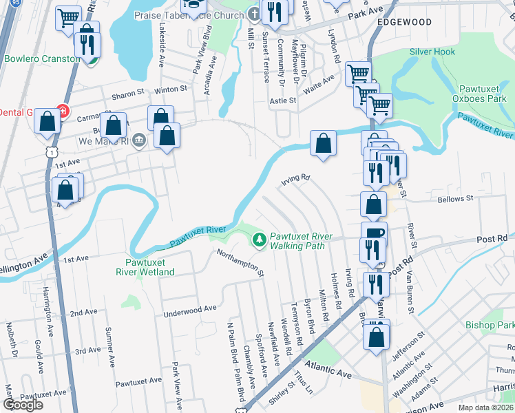 map of restaurants, bars, coffee shops, grocery stores, and more near in 