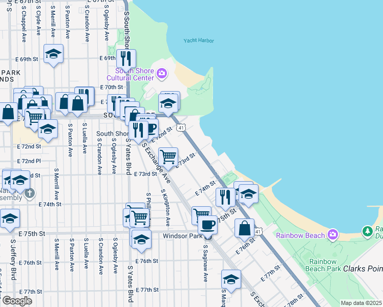 map of restaurants, bars, coffee shops, grocery stores, and more near 7260 U.S. 41 in Chicago