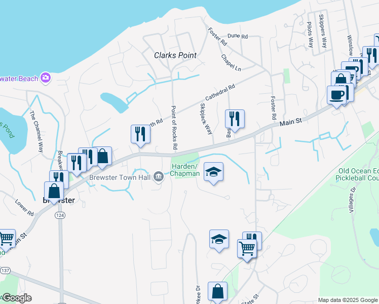 map of restaurants, bars, coffee shops, grocery stores, and more near 2298 Main Street in Brewster
