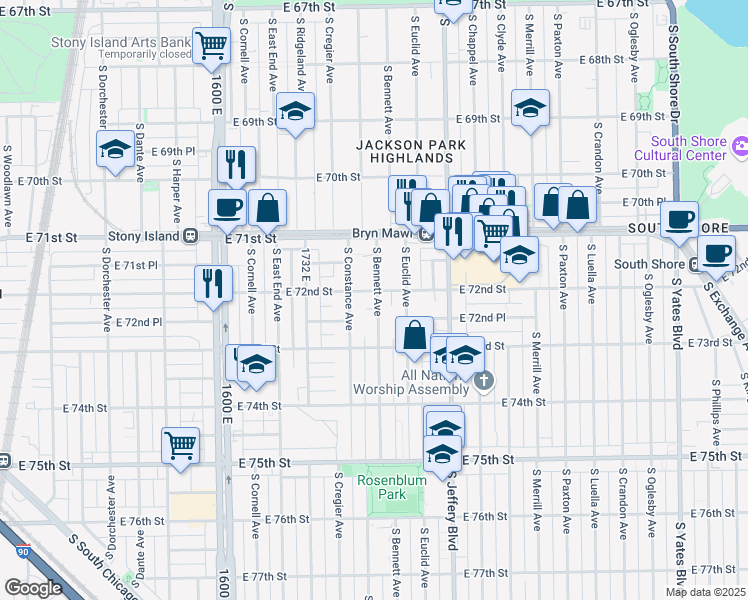map of restaurants, bars, coffee shops, grocery stores, and more near in Chicago