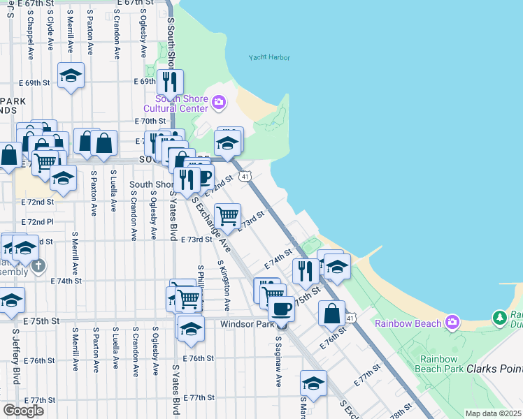map of restaurants, bars, coffee shops, grocery stores, and more near 7260 U.S. 41 in Chicago
