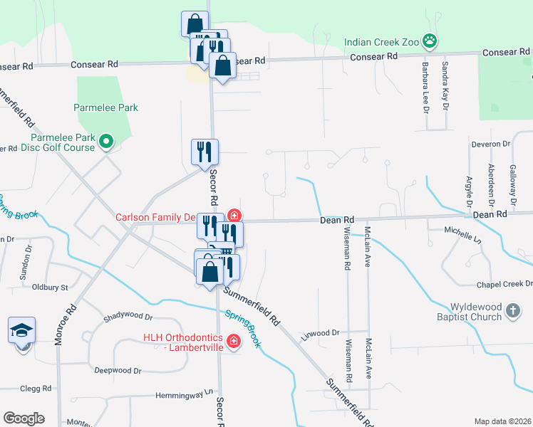 map of restaurants, bars, coffee shops, grocery stores, and more near 8234 Waterford Drive in Lambertville