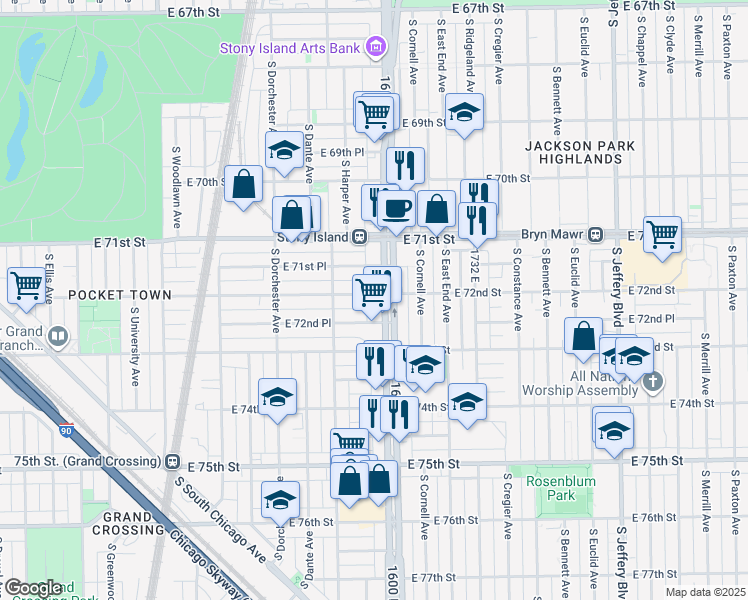 map of restaurants, bars, coffee shops, grocery stores, and more near in Chicago