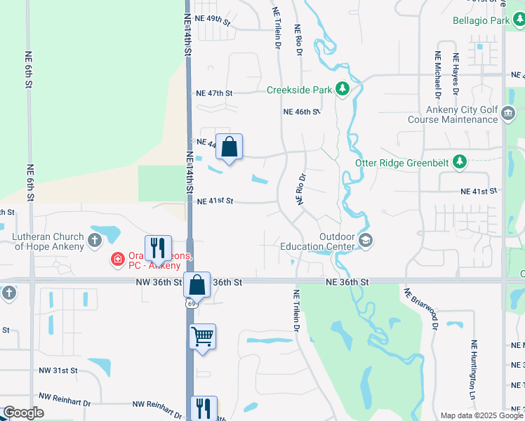map of restaurants, bars, coffee shops, grocery stores, and more near 310 Northeast Aaron Lane in Ankeny