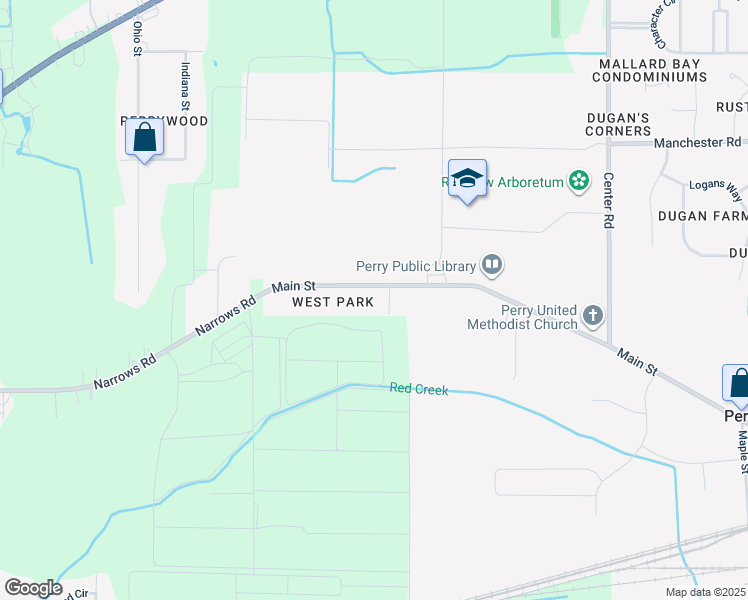 map of restaurants, bars, coffee shops, grocery stores, and more near 3599 Narrows Road in Perry