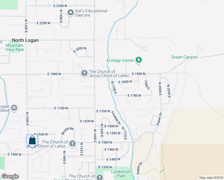 map of restaurants, bars, coffee shops, grocery stores, and more near 1801 Gateway Drive in North Logan