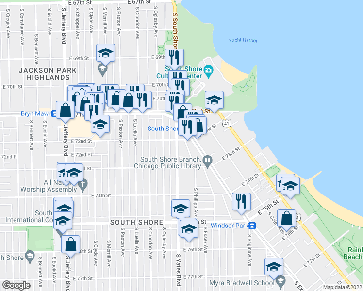 map of restaurants, bars, coffee shops, grocery stores, and more near in Chicago