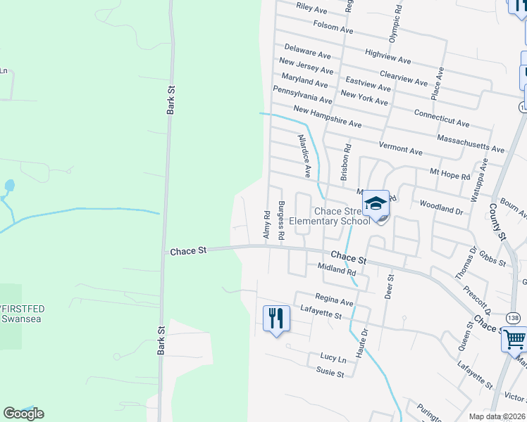 map of restaurants, bars, coffee shops, grocery stores, and more near 138 Almy Road in Somerset