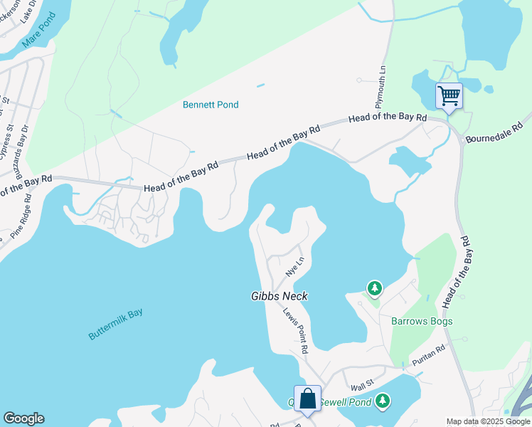 map of restaurants, bars, coffee shops, grocery stores, and more near 110 Lewis Point Road in Bourne