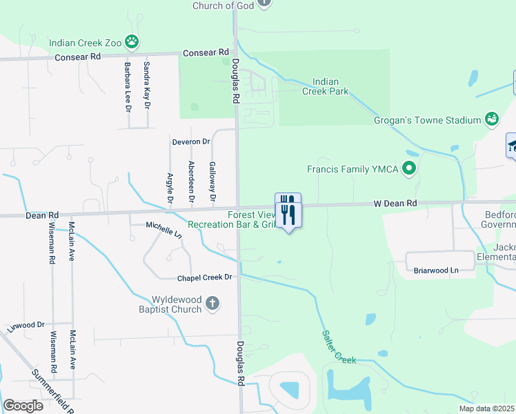 map of restaurants, bars, coffee shops, grocery stores, and more near 2096-2498 West Dean Road in Temperance
