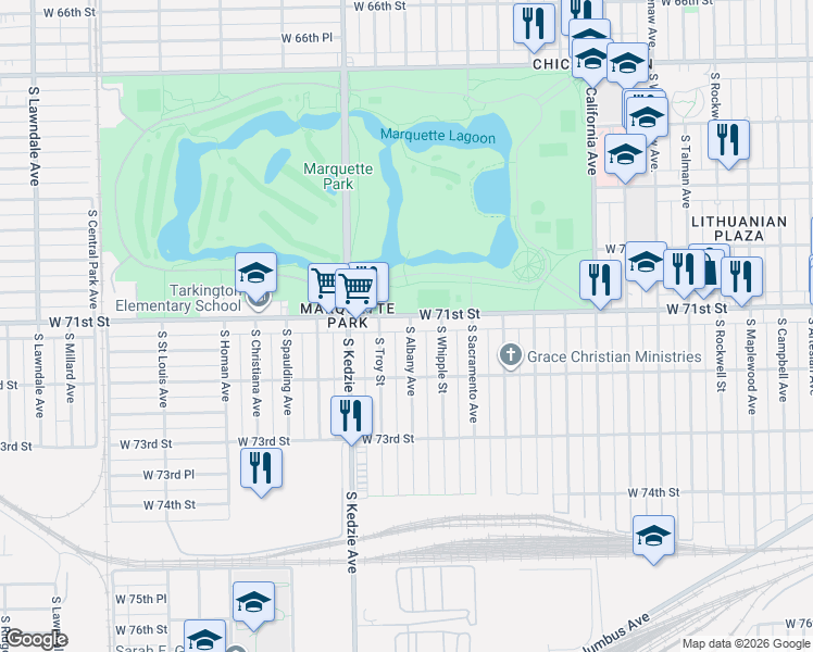 map of restaurants, bars, coffee shops, grocery stores, and more near in Chicago