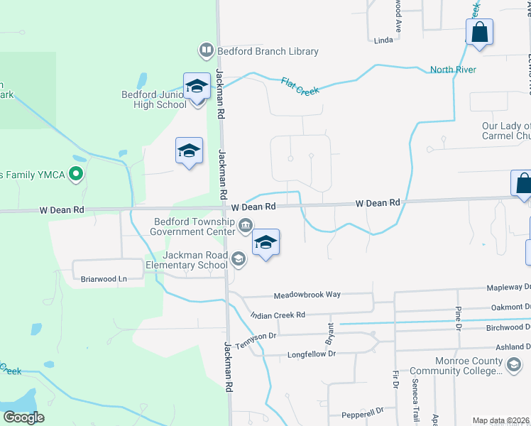 map of restaurants, bars, coffee shops, grocery stores, and more near 1616 West Dean Road in Temperance