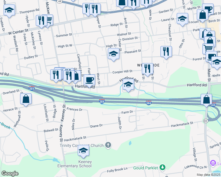 map of restaurants, bars, coffee shops, grocery stores, and more near 316 Hartford Road in Manchester