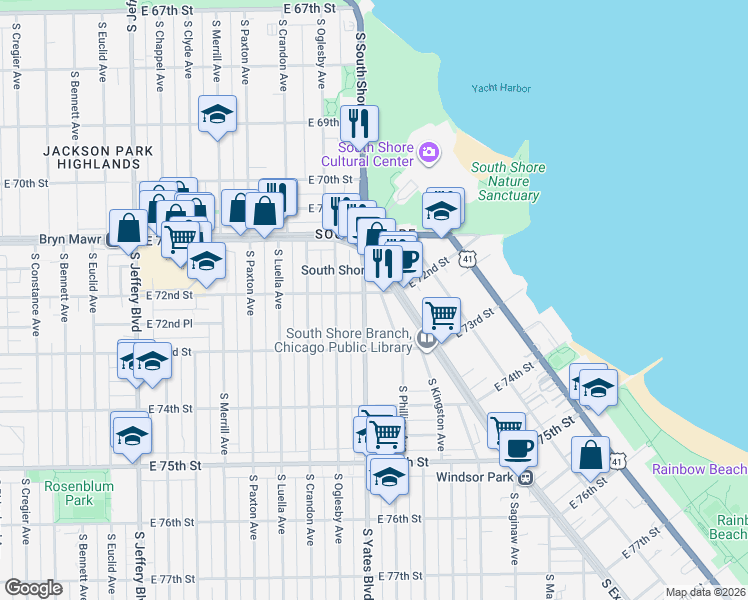 map of restaurants, bars, coffee shops, grocery stores, and more near in Chicago