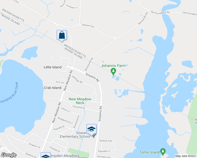 map of restaurants, bars, coffee shops, grocery stores, and more near 461 Sowams Road in Barrington