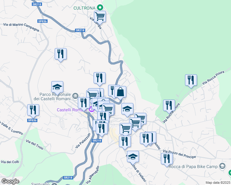 map of restaurants, bars, coffee shops, grocery stores, and more near 267 Via Frascati in Rocca di Papa