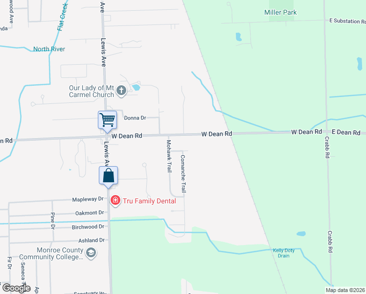 map of restaurants, bars, coffee shops, grocery stores, and more near 633 West Dean Road in Temperance